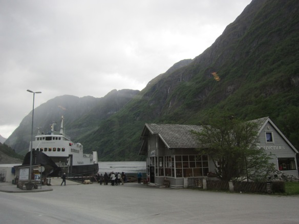 Fjord boat arriving in Gudvangen.